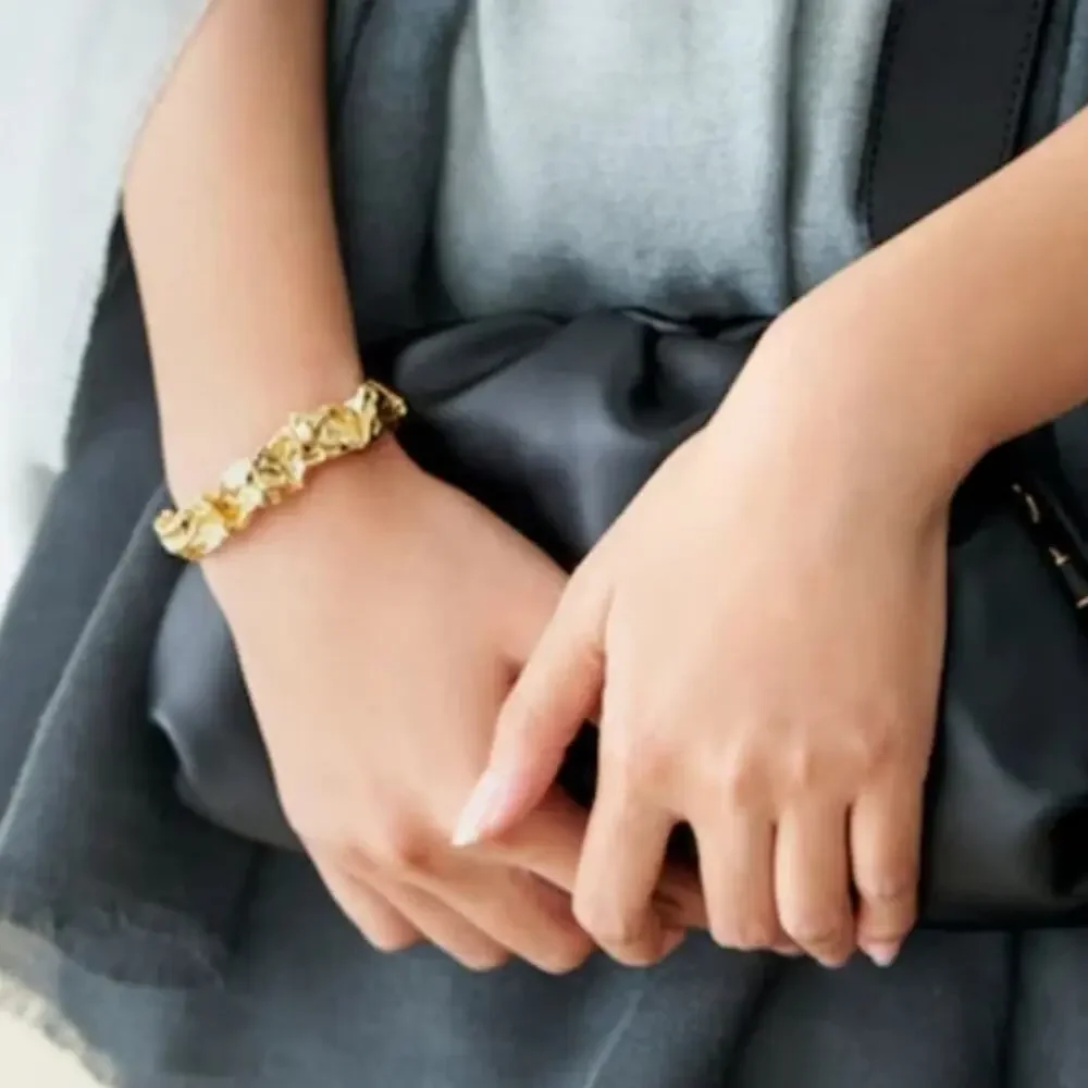 Amber Sceats Emery 24K Gold Plated Chunky Textured Cuff Bracelet Adjustable NWT